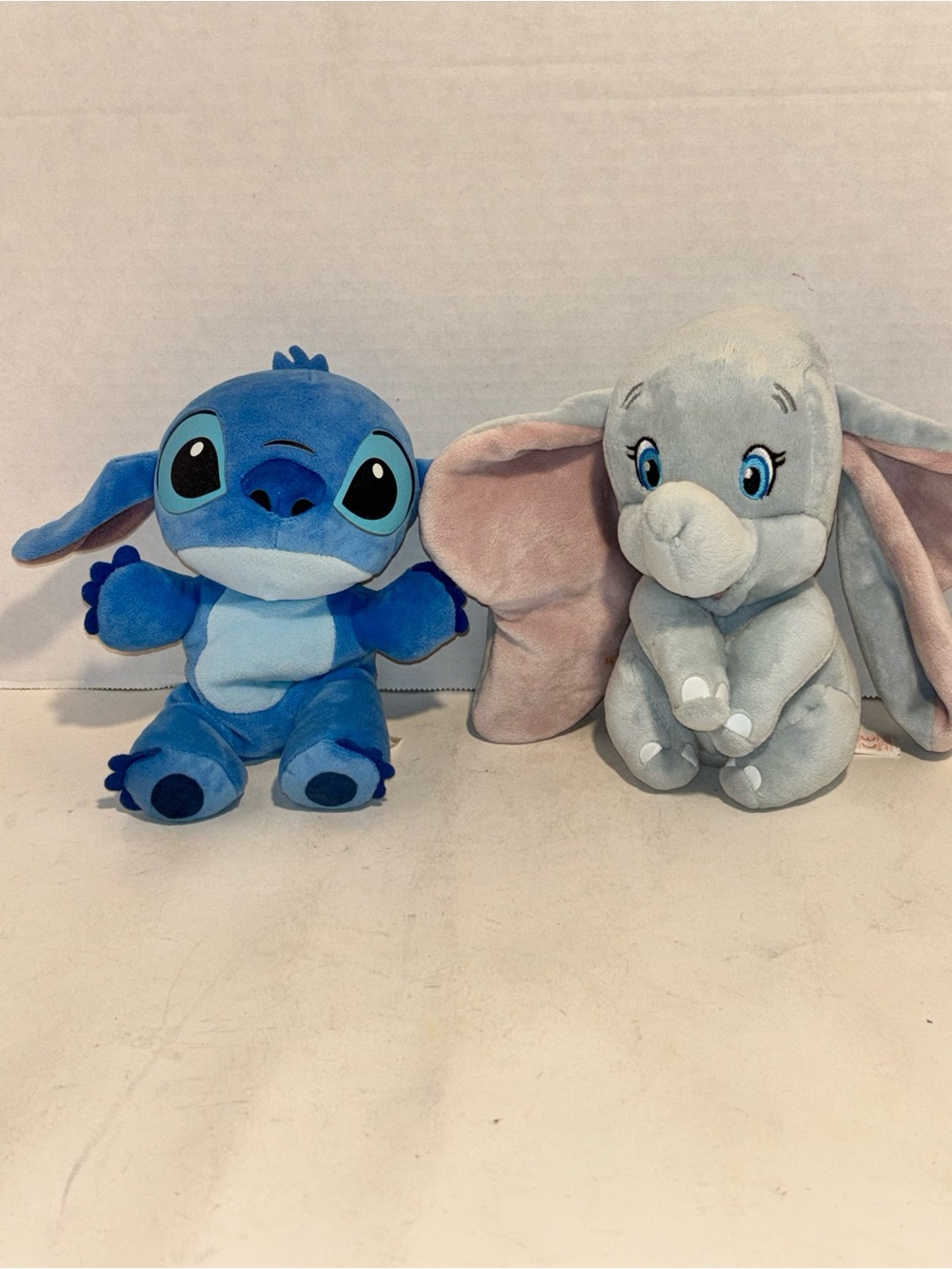 Disney Blue Stitch & Light Gray Dumbo Plush Set-TY beenies-good condition